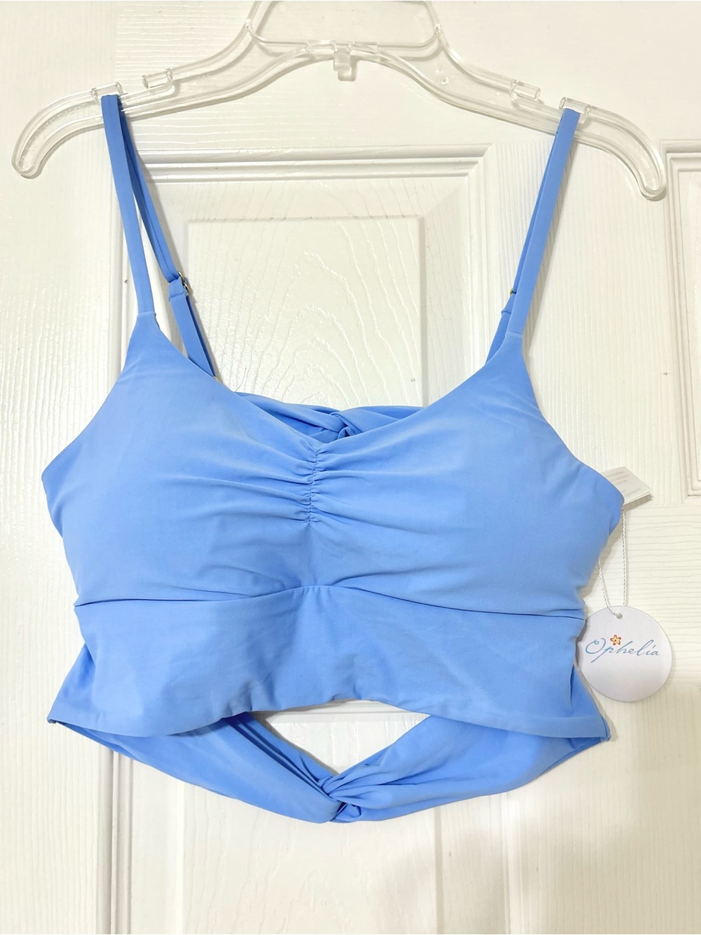 NWT Ophelia Women's Light Blue Twist-back Swim Bikini Top